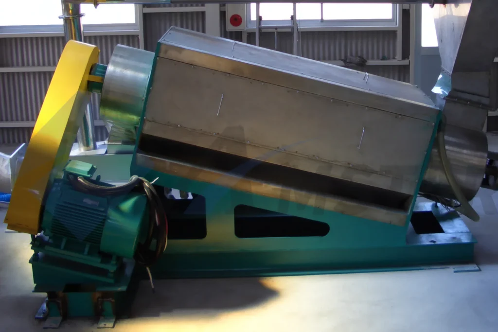 High Speed Friction Washer – stainless inclined housing with motor and belt guard