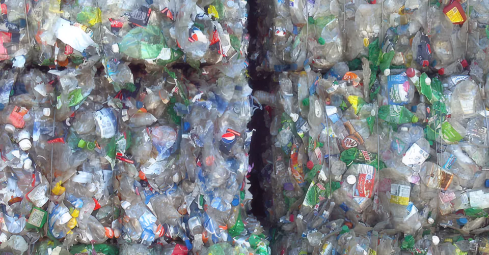 Bales of post-consumer PET bottles for recycling