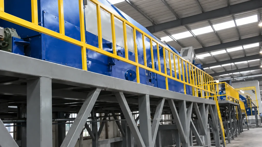 3,000 kg/h PET washing line in South Africa – elevated platform with yellow railings