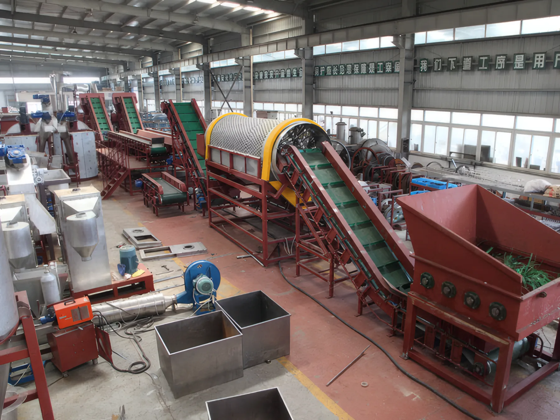 Assembly hall view of the debaler, trommel and conveyors