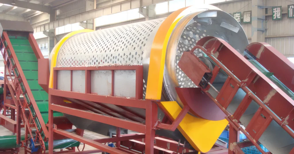 Trommel for PET bottles – drum and discharge conveyor